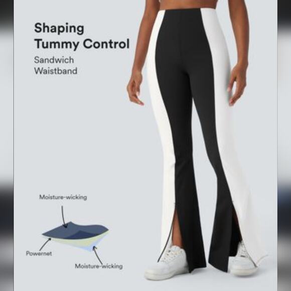 Halara High Waisted Tummy Control Split Hem Color Block Flare Yoga Gym Leggings - Picture 4 of 4